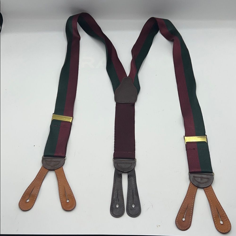 LANDS’ END Maroon, Green and Brown Nylon Braces/Suspenders